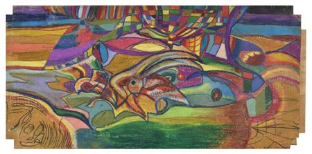 Dando PAIN DE SUCRE tecnica mista su tavola, cm 37x90 sul fronte: firma,...