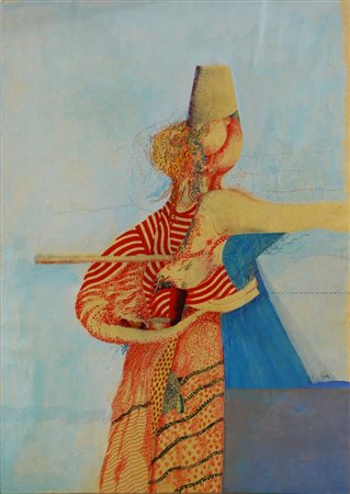 Luciano Gatti COMPOSIZIONE Olio su carta e acquerello. mm 492x345. Firmata a...