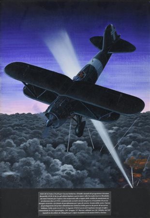 Michele Franco FIAT CR 42 'FALCO' CN 1940 tecnica mista su carta, cm 41x33...