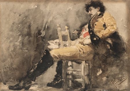 Gaetano Previati "L'ufficiale" 
acquerello su cartoncino (cm 22,5x33)
Firmato in