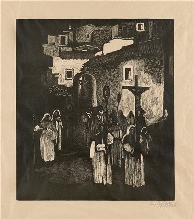 Giuseppe Biasi da Teulada "Processione" 
litografia (foglio cm 49x40) 
Firmata i
