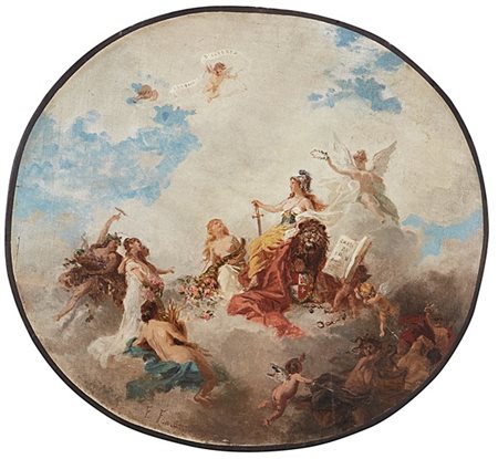 Ernesto Fontana "Allegoria" 
olio su tela (d cm 57,5)
Firmato in basso a sinistr