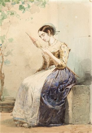 Antonio Bignoli "La brianzola" 
acquerello su carta (cm 36,5x24,5)
Firmato in ba