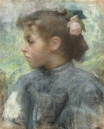 Pietro Chiesa "Ritratto di fanciulla" 
pastelli colorati (cm 45x36)
Firmato in b
