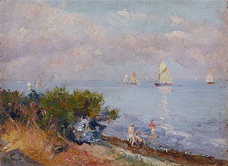 Ulisse Caputo "Spiaggia del Calvados" 1908
olio su cartone (cm 24,5x33)
Firmato,