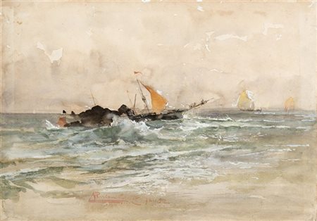 Pompeo Mariani "Mare in burrasca" 
tecnica mista su carta (cm 21x30)
Firmato, lo