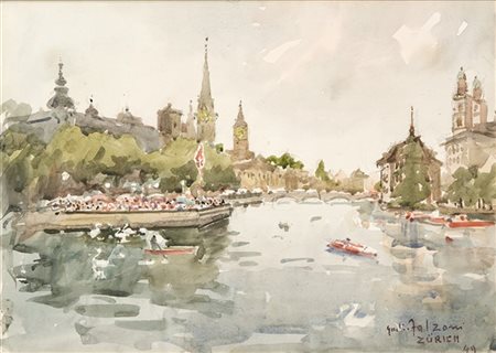 Giulio Falzoni "Zurigo" '49
acquerello su carta applicata a tela (cm 36x50)
Firm