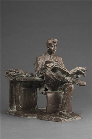 Michele Zappino "La lettura del giornale" scultura in bronzo (h cm 25) firmata