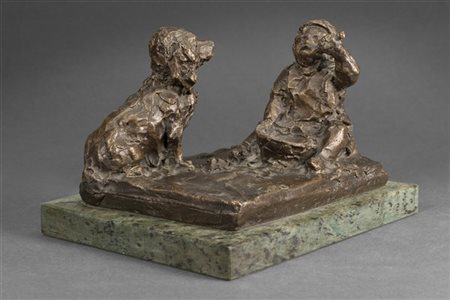 Michele Vedani "L'ora della pappa" 
scultura in bronzo (cm 16x10.5x12) poggiante
