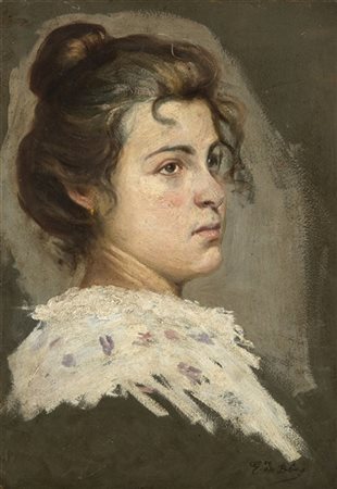 Giulio De Blaas "La veneziana" 
olio su cartone (cm 48,5x33,5)
Firmato in basso