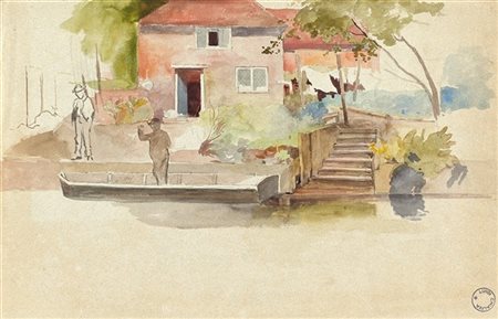 Luigi Chialiva "L'incontro" 
acquerello su carta (cm 28x44)
Timbro dell'Atelier