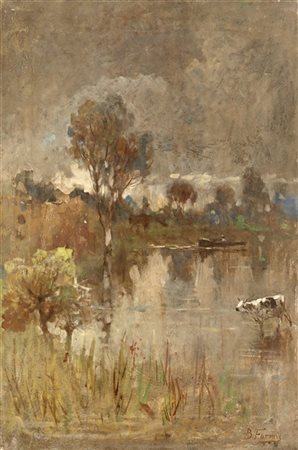 Achille Formis Befani "Paesaggio lacustre" 
olio su tela (cm 59x39)
Firmato in b