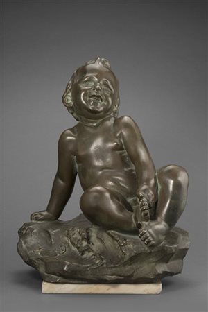 Gaetano Orsolini "Bimbo sullo scoglio" 
scultura in bronzo (h cm 46) poggiante s