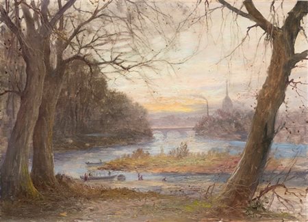 Leonardo Roda "Veduta dalla Madonna del Pilone, Torino" 
olio su compensato (cm