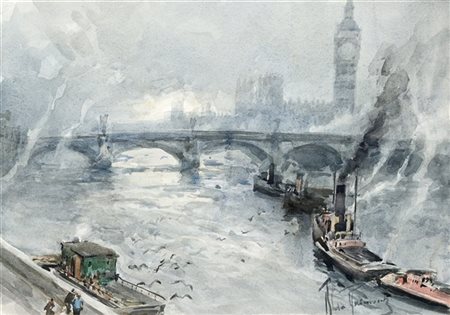 Aldo Raimondi "Londra, Tamigi" 
acquerello su carta (cm 38x56)
Firmato in basso