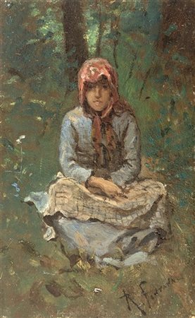 Roberto Fontana "La pensierosa" 
olio su compensato (cm 14,5x9,5)
Firmato in bas