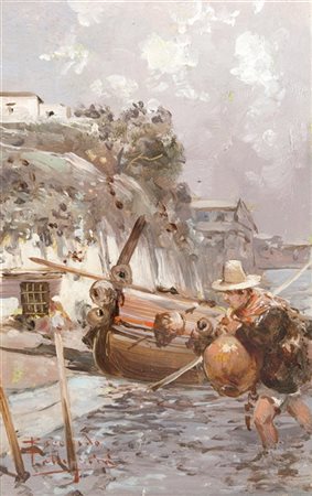 Riccardo Pellegrini "Marina" 
olio su cartoncino (cm 14x9)
Firmato in basso a si