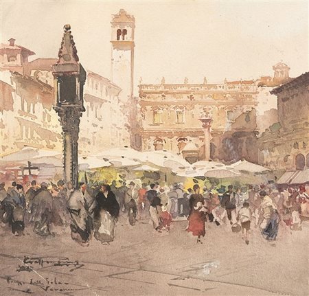 Aurelio Craffonara "Verona, Piazza delle Erbe" XIV
acquerello su carta (cm 19x18