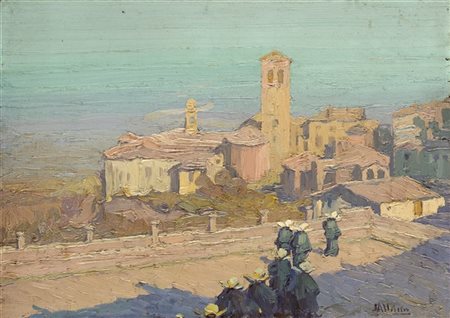 Luca Albino "L'ora della messa" 
olio su cartone (cm 25x35)
Firmato in basso a d