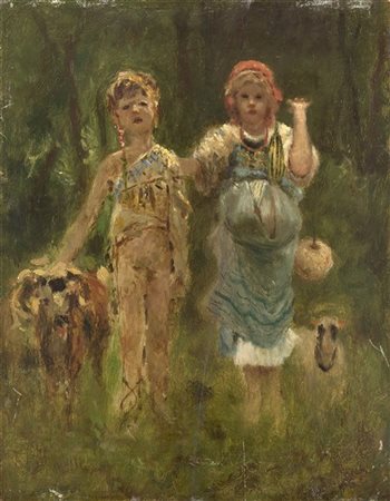 Francesco Paolo Michetti "Contadinelle" 
olio su tavola (cm 30x23,5)
Firmati in