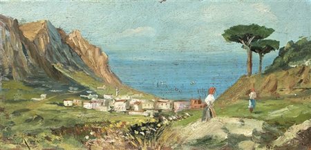 Oscar Ricciardi "Costiera Amalfitana" 
olio su compensato (cm 12,5x25,5)
Firmato