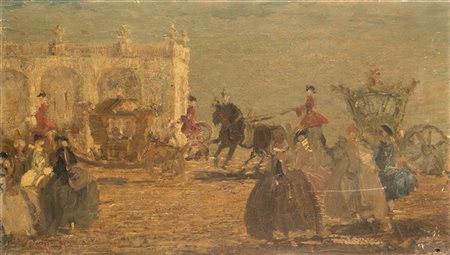 Emma Ciardi "Il corteo" 
olio su cartone (cm 22x37)
Firmato in basso a sinistra