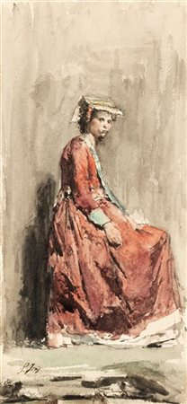 Pio Joris "Figura femminile del centro Italia" 
acquerello su carta (cm 27x13)
F