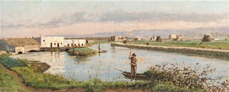 Eduardo Monteforte (Attribuito)

"Barcaiolo" 
olio su tavola (cm 40,5x16,5)
In c