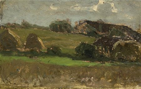 Pietro Fragiacomo "Paese di montagna" 
olio su cartone pressato (cm 7,5x12)
Firm