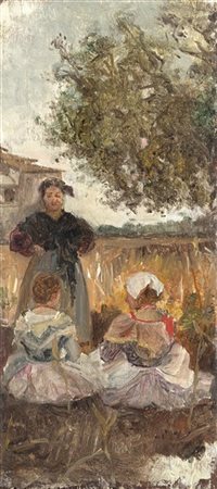 Vittorio Cavalleri "In campagna" 
olio su tavola (cm 20x9)
Al retro: cartiglio