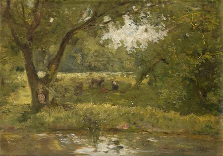 Emilio Borsa "Paesaggio brianzolo" 
olio su tavola (cm 25,5x35)
Firmato in basso