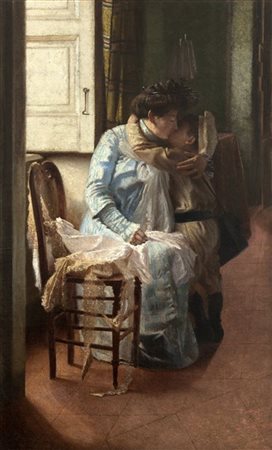 Pietro Michis (Attribuito)

"Amore della mamma" 
olio su tela (cm 86x52)
In corn