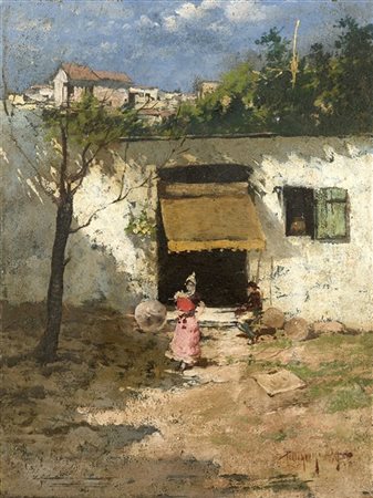 Riccardo Pellegrini "Scena spagnola" '89
olio su tavola (cm 27,5x20)
Firmato e d