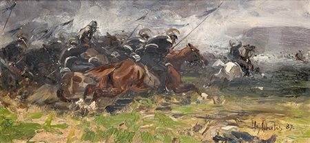 Sebastiano De Albertis "Cavalleria" '87
olio su tavola (cm 10,5x21,5)
Firmato e