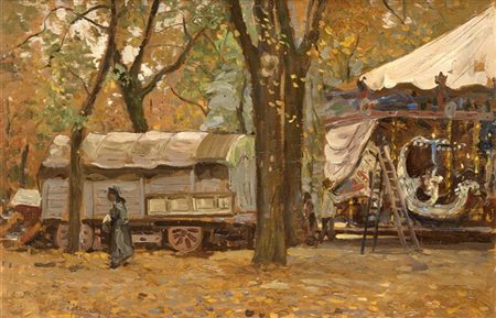 Ruggero Focardi "Le giostre" 1910
olio su cartone pressato (cm 23,5x34,5)
Firmat