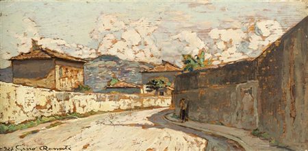 Gino Romiti "Il viale" 927
olio su tavola (cm 12x24,5)
Firmato e datato in basso