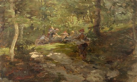 Stefano Bersani "Le lavandaie" 
olio su tavola (cm 24,5x40)
Firmato in basso a d