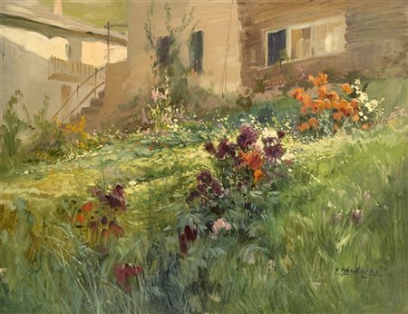 Cesare Gheduzzi "Giardino fiorito" 
olio su compensato (cm 50x64,5)
Firmato in b
