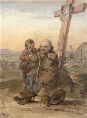 Angelo Inganni "L'elemosina" 1834
olio su carta (cm 18x14)
Firmato e datato in b