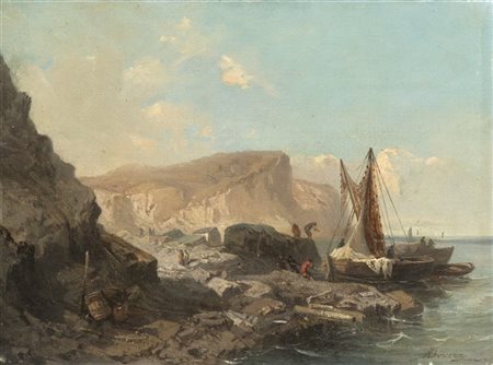 Achille Dovera "Ritorno dalla pesca" 
olio su tela (cm 24,5x32,5)
Firmato in bas