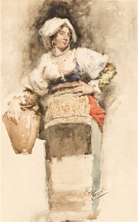 Gaetano Previati "Acquaiola" 
acquerello su cartoncino (cm 35x23)
Firmato in bas