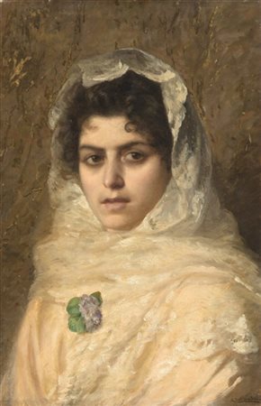 Angelo Dall'Oca Bianca "Ritratto femminile" 
olio su tela (cm 60x39)
Firmato in