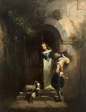 Giacomo Mantegazza "Scena galante" 
olio su tavola (cm 41x31,5)
Firmato in basso