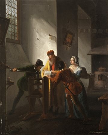 Michelangelo Fumagalli "Guttemberg in atto di ammirare un foglio stampato" 1852