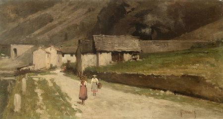 Achille Formis Befani "Passeggiata in montagna" 
olio su tela (cm 37x68)
Firmato