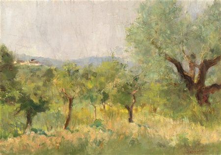 Niccolò Cannicci "Campagna toscana" 
olio su tela (cm 22,5x32,5)
Firmato in bass