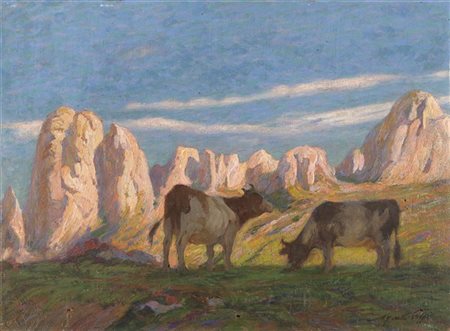 Mario Moretti Foggia "Mucche al pascolo" 
olio su compensato (cm 32,5x43,5)
Firm