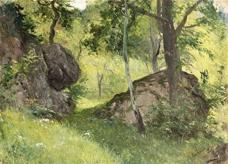 Raffaello Sorbi "Bosco" 
olio su cartone pressato (cm 14x19,5)
Firmato in basso