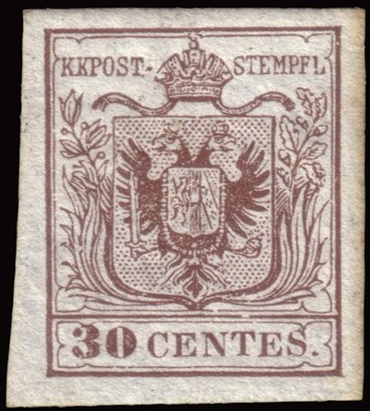 LOMBARDO-VENETO 1850
30c. bruno, carta a mano, I tipo

Provenienza
Collezione R