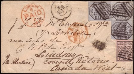 STATO PONTIFICIO 1867 (28 mar.)
Busta senza testo, da Roma, via Londra, per Lin